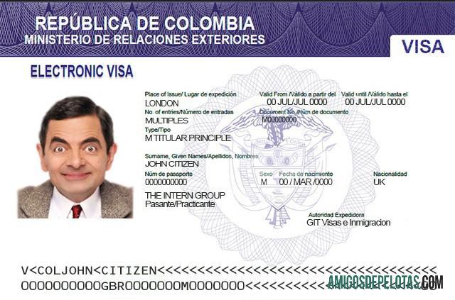 Cartão Eletrônico Visa Colômbia modelo